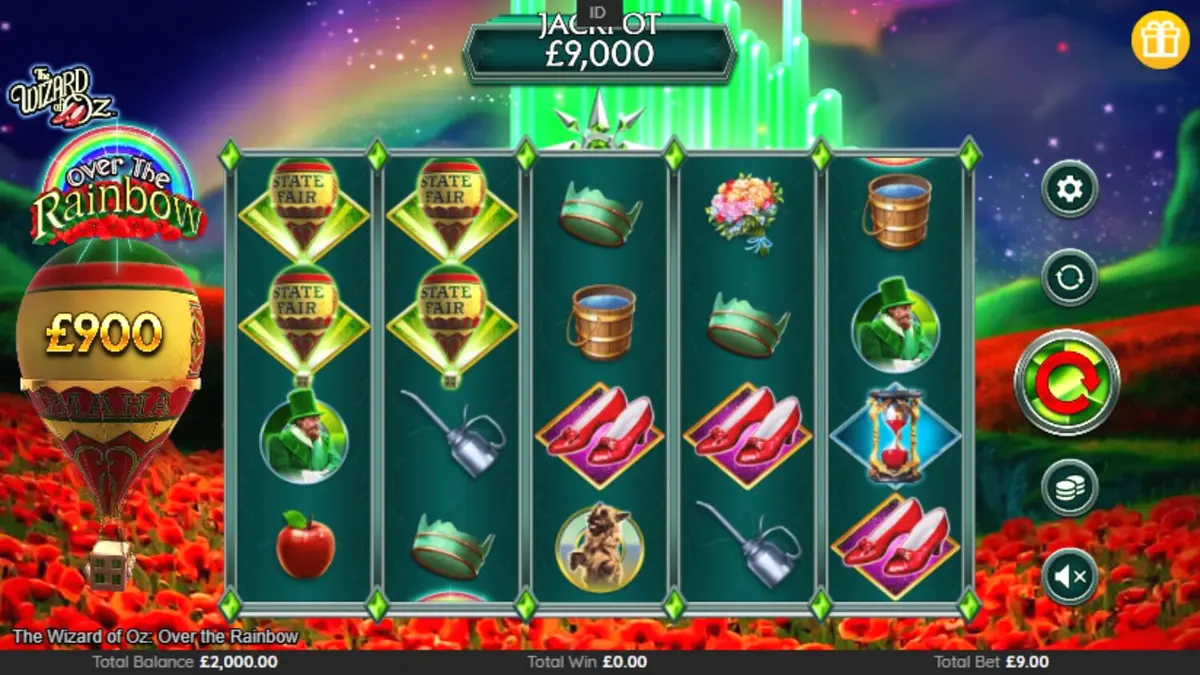 The Wizard of Oz: Over the Rainbow slot machine interface