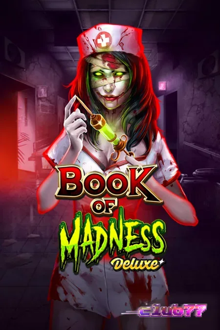 Interface do jogo de slot Book of Madness Deluxe com tema de terror e asilo